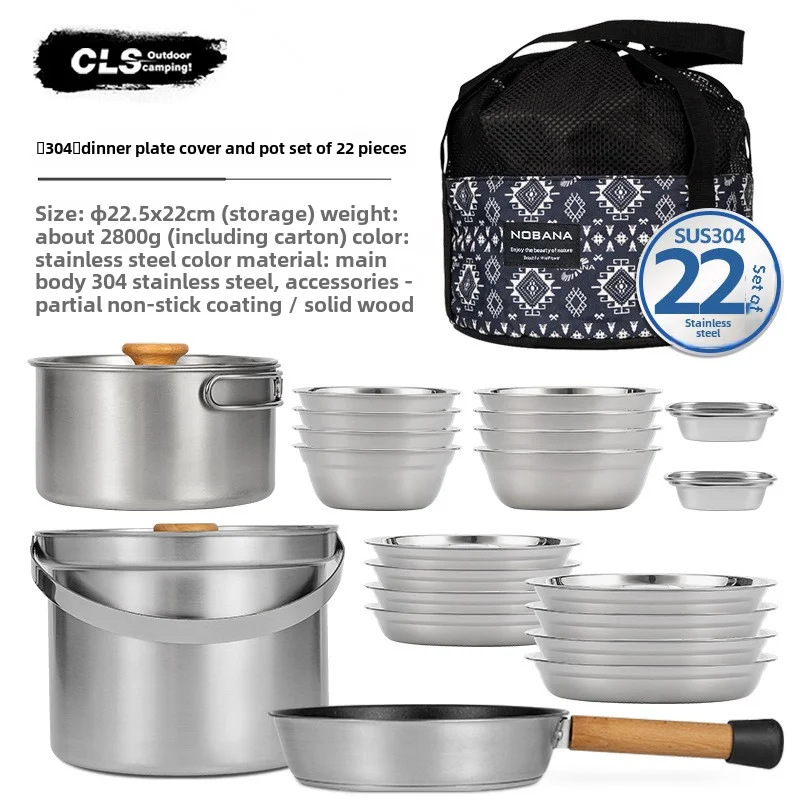 Camping Cooking Pot Stainless Steel - NOBANA&CLS Set di Pentole da Campeggio