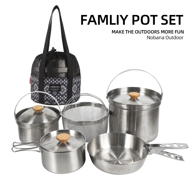 Camping Cooking Set With Bag - Nuovo Set di Pentole in Acciaio