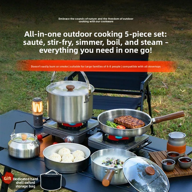 Camping Cooking Frying Pan - Set di Pentole da Campeggio Portatile,