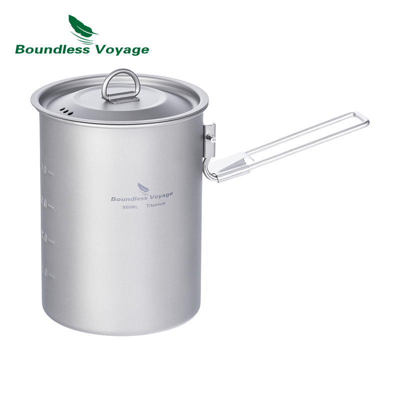 Camping Cooking Pot Stainless Steel - Boundless Voyage 900ml Titanium Pot Cup