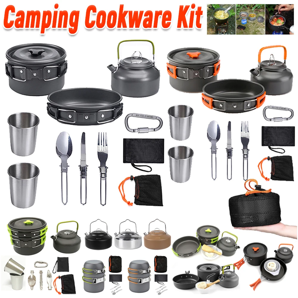 Camping Cooking Pot Stainless Steel - Kit da Cucina da Campeggio: Bollitore,