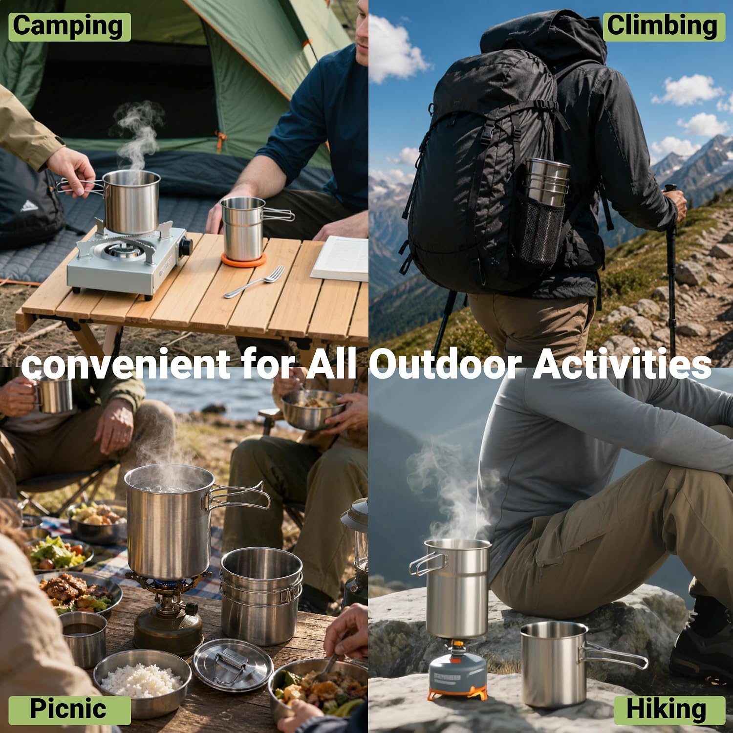 Tazze pieghevoli da campeggio, - Camping Cooking Pot Stainless Steel recensione e prezzo
