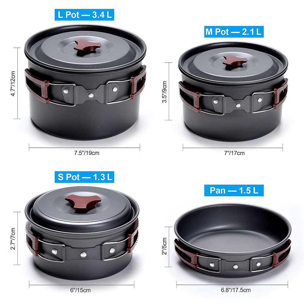 Kit di pentole da campeggio al - Camping Cooking Gear Set recensione e prezzo